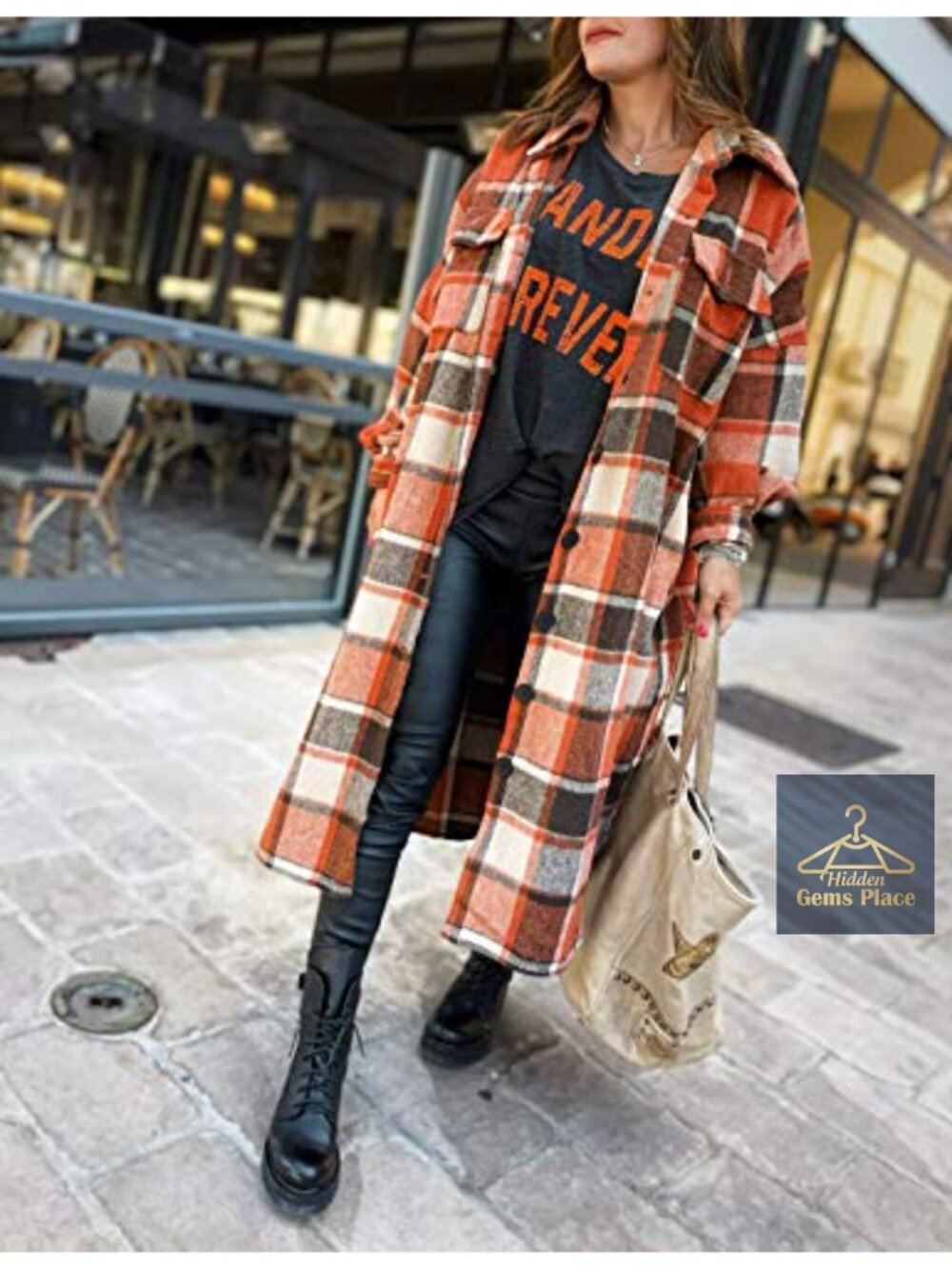 Women's Long Plaid Flannel Button Down Jacket Coat Fall - Picture 2 of 6